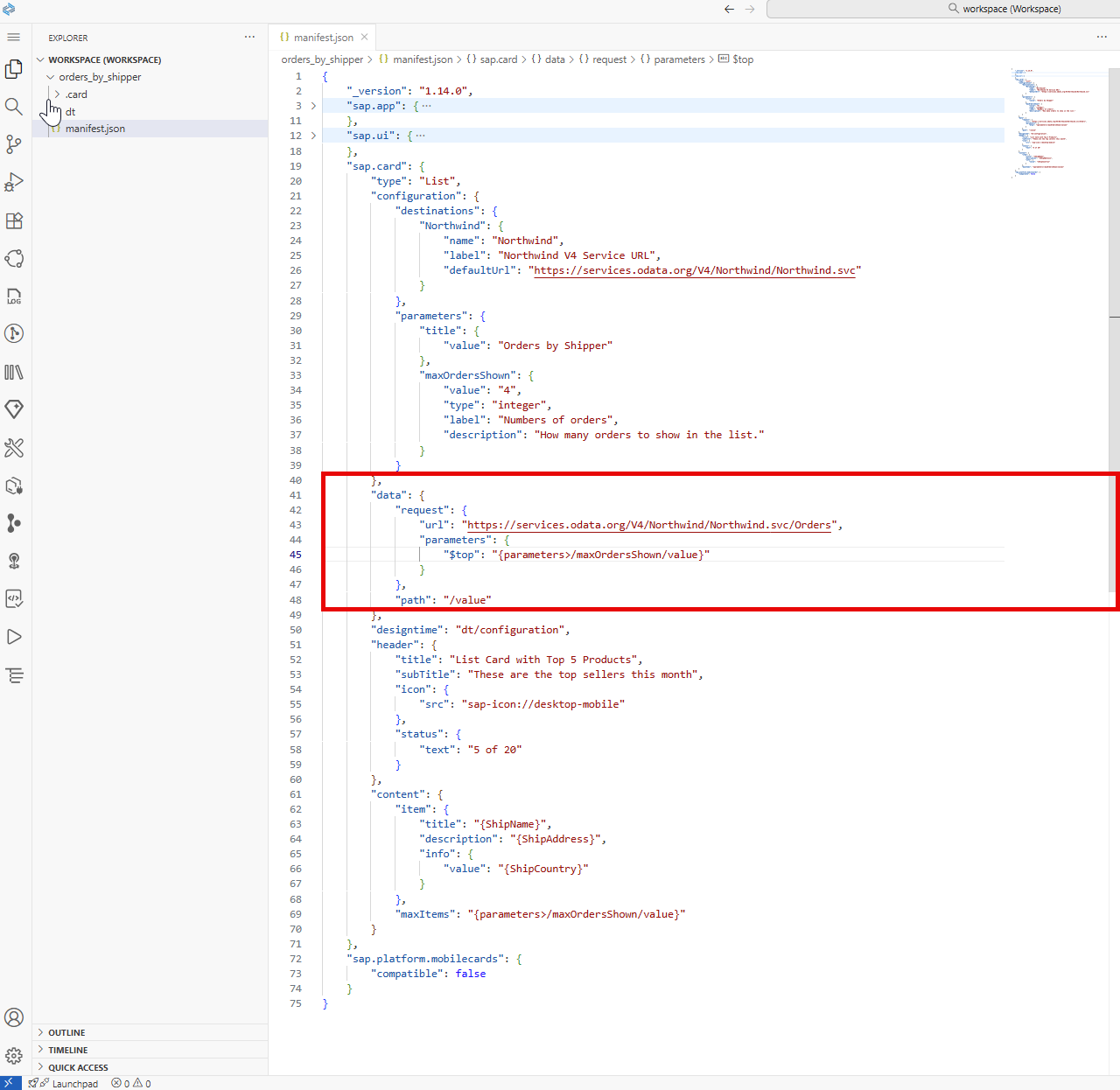 Image depicting manifest.json file โ use $top
